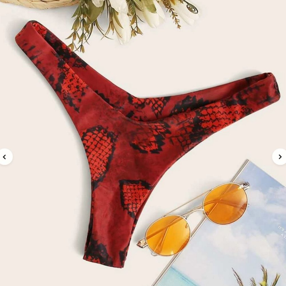 Red Snake Skin High Cut Thong Bikini L New